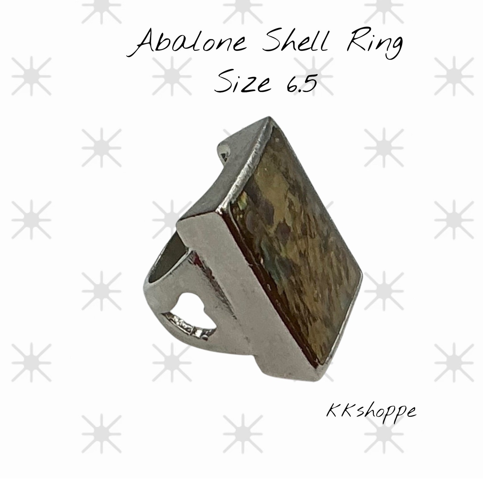 Size 6.5 Rectangular Abalone Shell Ring Silver To… - image 1