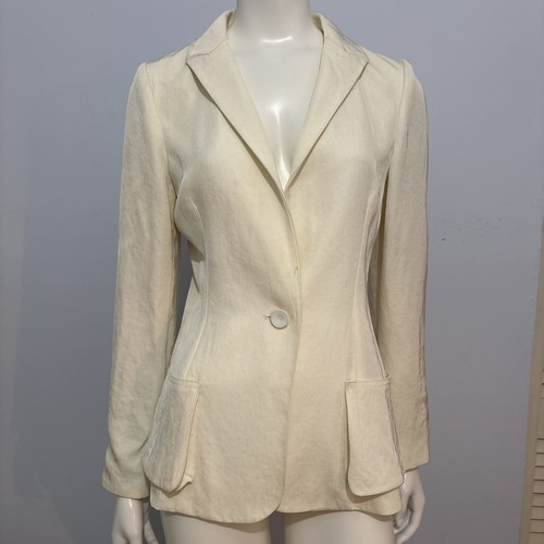 Halston, Giacca blazer vintage HALSTON donna colore panna monobottone tasche sartoriale tg 4