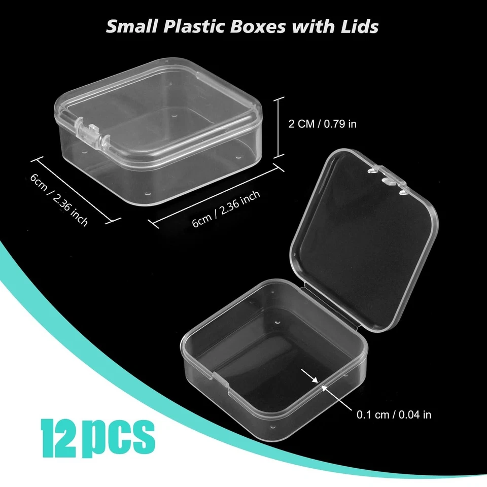 12 Petites Boîtes de Rangement Transparentes avec Couvercle 6x6x2 cm - Photo 3/4