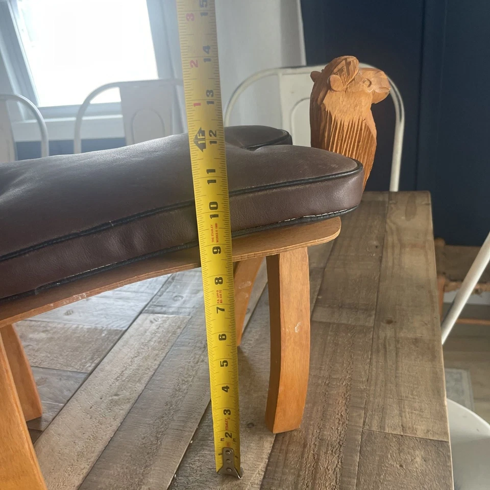 Vintage Camel Saddle Footstool Ottoman with Red & Gold Studded Leather Cushion - Image 4 of 4