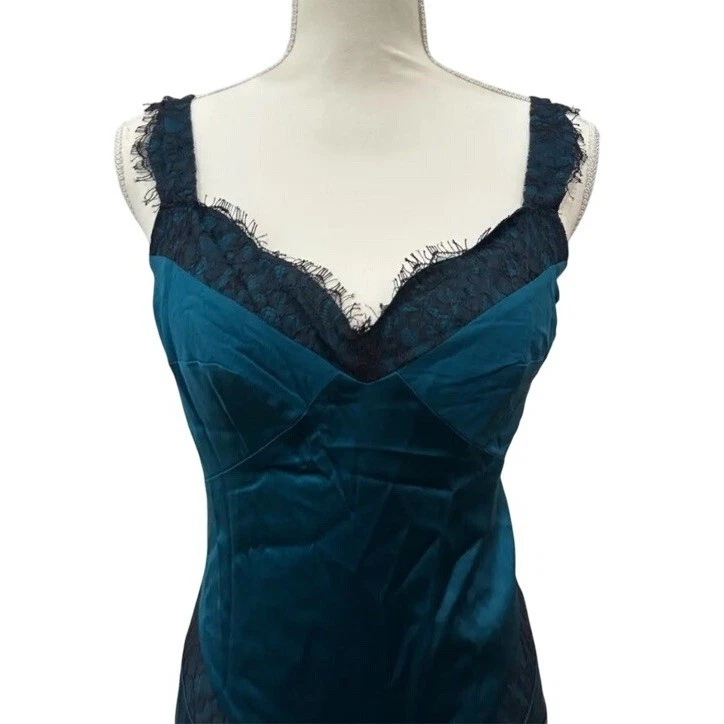 Vestido sin Mangas Diane Von Furstenberg DVF Vintage Seda Maire 8 Azul Teal Encaje Años 90 Y2K Foto 3 de 4