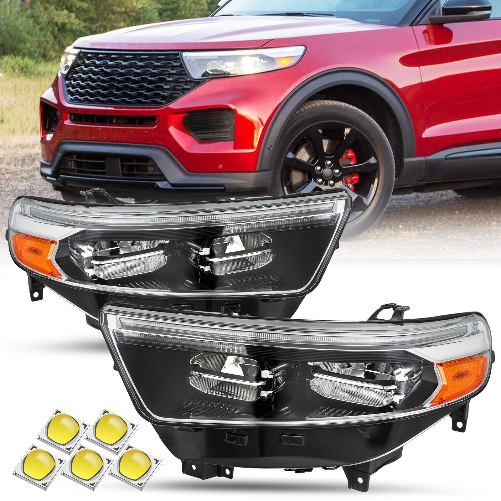 For 2020-2024 Ford Explorer XLT / Limited LED Headlights Headlamps Left+Right
