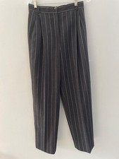 Vintage Harve Benard Striped Wool Pleated Trouser Pants Size 12 Black Dark Gray