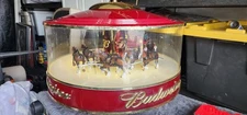Large Red Top Budweiser Clysdale Beer wagon Carousel rotating light beer sign.