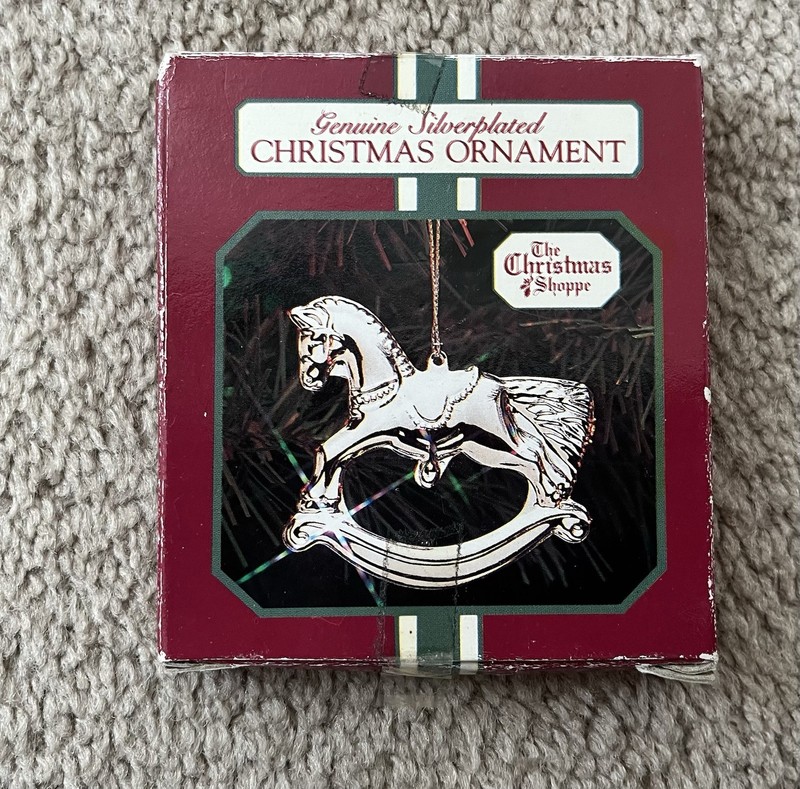 Vintage The Christmas Shoppe Silver Plated Rocking Horse Christmas Ornament 