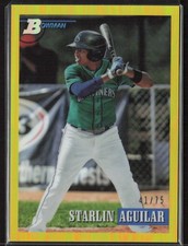 2021 Bowman Heritage #214 Starlin Aguilar Chrome Prospects Yellow Refractor #/75
