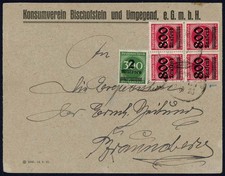 D. Reich Nr. 303 (4), 310 auf Bahnpost-Brief 12.10.23 gepr&uuml;ft Infla  274