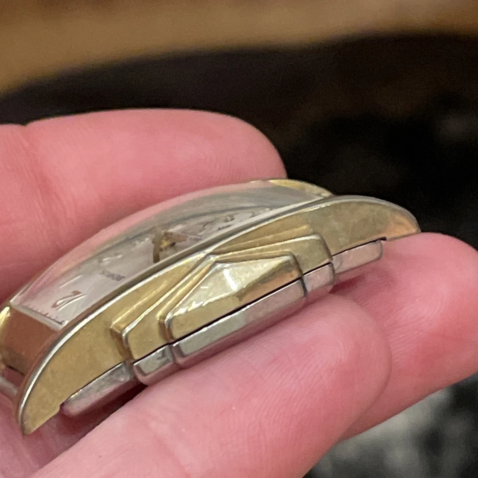 Mid Century Benrus Shock Absorber Model BB3 Gold Filled Step Bezel Tank Watch - Image 3 of 4