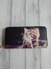 Cat Wallet Printed Long Wallet Round Zipper Black Cute Cat Print