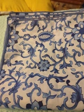 Set/6: Vtg Blue & White Chinoiserie Trailing Leaves Fabric Napkins Cotton Blend