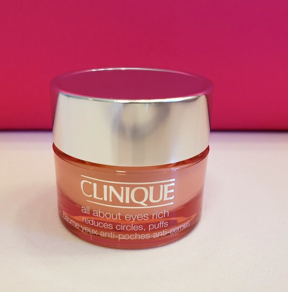 Crema rica Clinique All About Eyes tamaño completo de 0,5 oz reduce las inhalaciones circulares fresca Foto 2 de 4