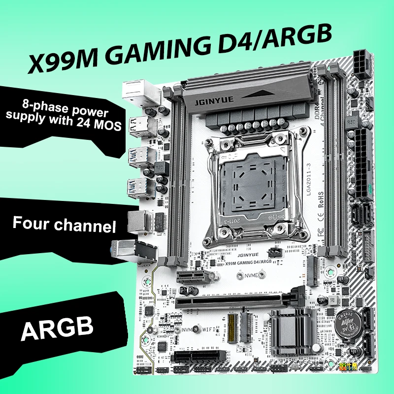 X99 Motherboard LGA 2011-3 for Intel, Micro-ATX DDR4 Gaming ARGB Mainboard - Image 4 of 4