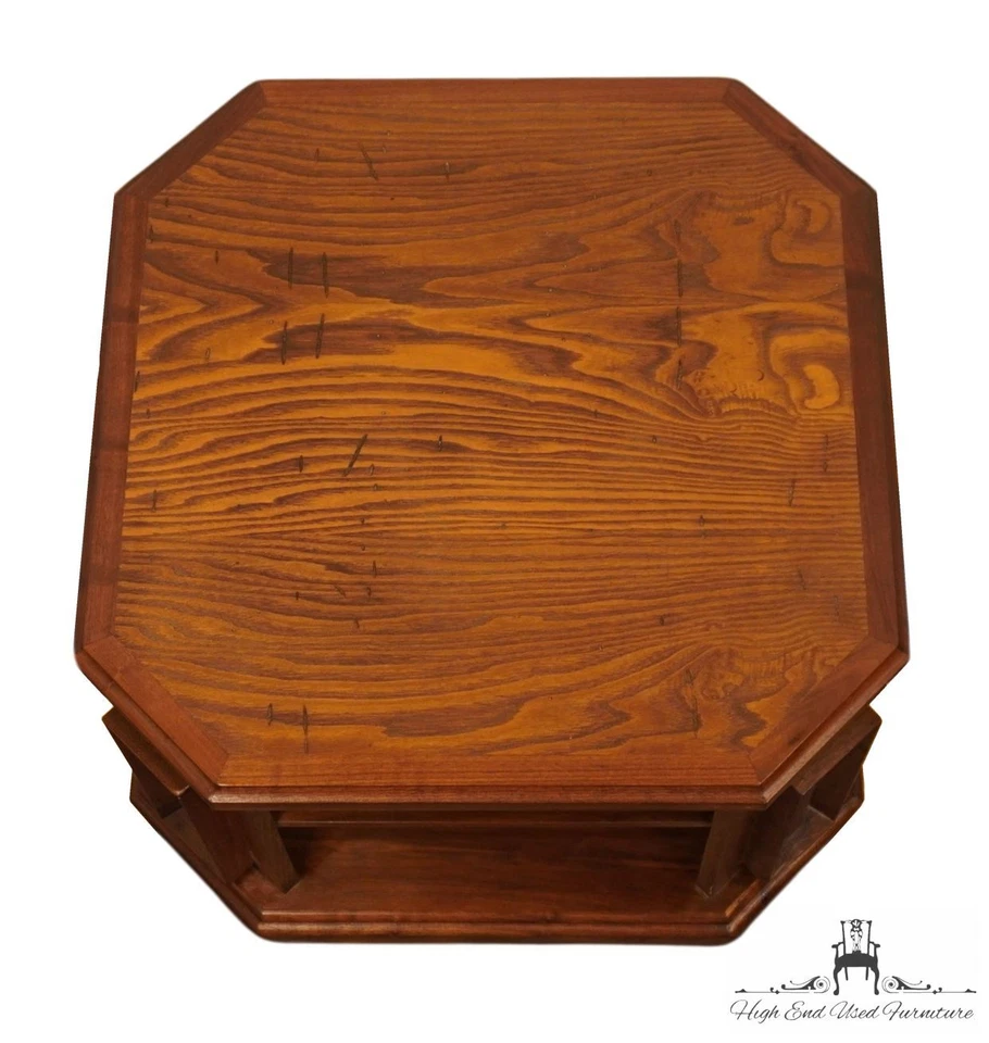 VINTAGE Rustic Shabby Chic Weathered Oak 28" Square Tiered Accent End Table - Image 4 of 4