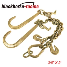 Tow Chain J-Hook 3/8" X 2' V-Type w/ G70 Grab Hook Tractor Car Wrecker Truck Tie