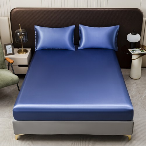 Imitation Silk Satin Fitted Sheet Hot Style Solid Color Fitted Sheets Pillowcase - Picture 19 of 32