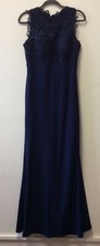 Navy Blue Jersey Fishtail Evening Gown With Lace Bodice UK 10