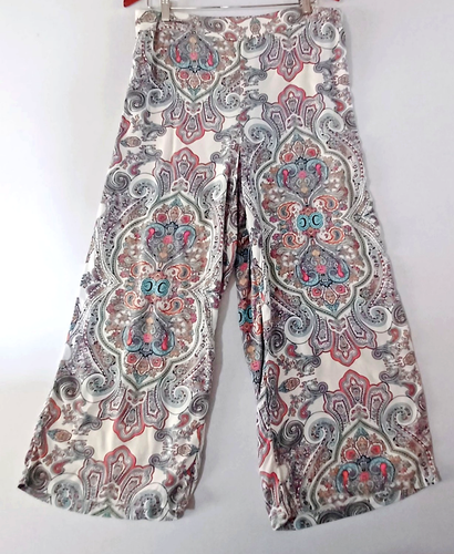 Vintage Paisley weites Bein Palazzo Hose Gr. 10 Retro Boho Festival Hippie Küste