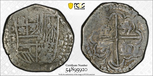 1603-12 P R Bolivia Silver Cob 2 Reales, Philip III, Shipwreck PCGS VF Details - 第 1/3 張圖片