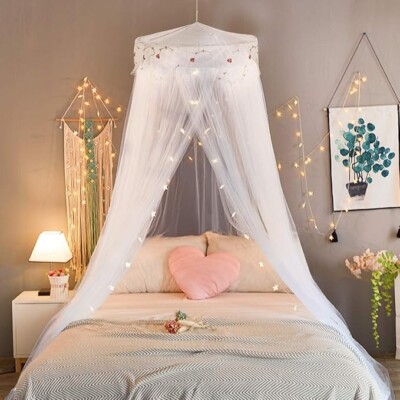 Juego De Dosel Y Banderín Para Cama – 135 X 320 Cm, Algodón De Muselina, Decoración Habitación Infantil, Fácil Montaje, Color Blanco Dosel Blanco 135x320 Cm