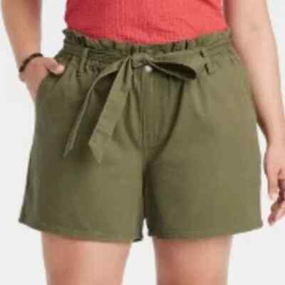 NWT Ava & Viv Olive Green Paperbag Shorts Size 3X