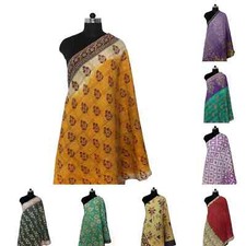 Big Handmade Cotton Reversible Kantha Scarf Embroidered Vintage Indian Neck Wrap