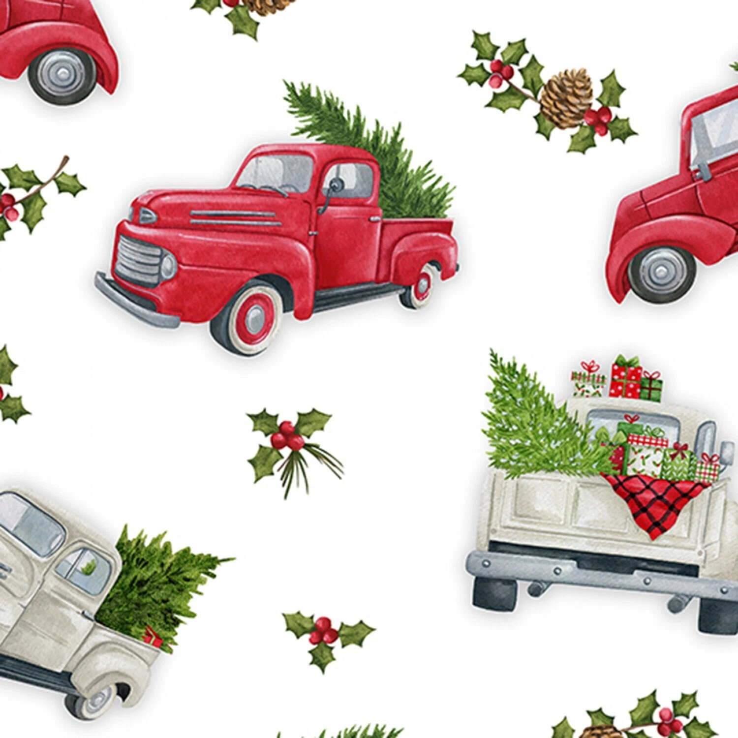 Shannon Fabrics Snow Tree Pickup Digital Cuddle Minke Red Truck 58" W BTY