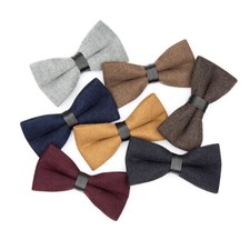 Mens Bow Tie Wool Faux Leather Wedding Party Groom Suit Tuxedo Shirt Bow Tie