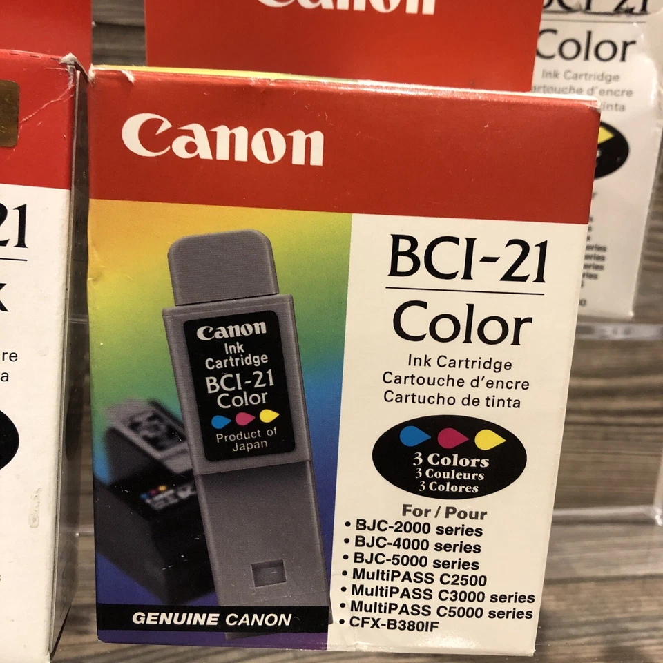 NUEVO Cartucho de tinta Canon BCI-21 tricolor y negro sellado GENUINO Canon Lote de 4 Foto 2 de 4