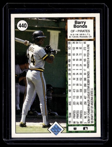 1989 Upper Deck Barry Bonds #440 Pittsburgh Pirates - Picture 2 of 2