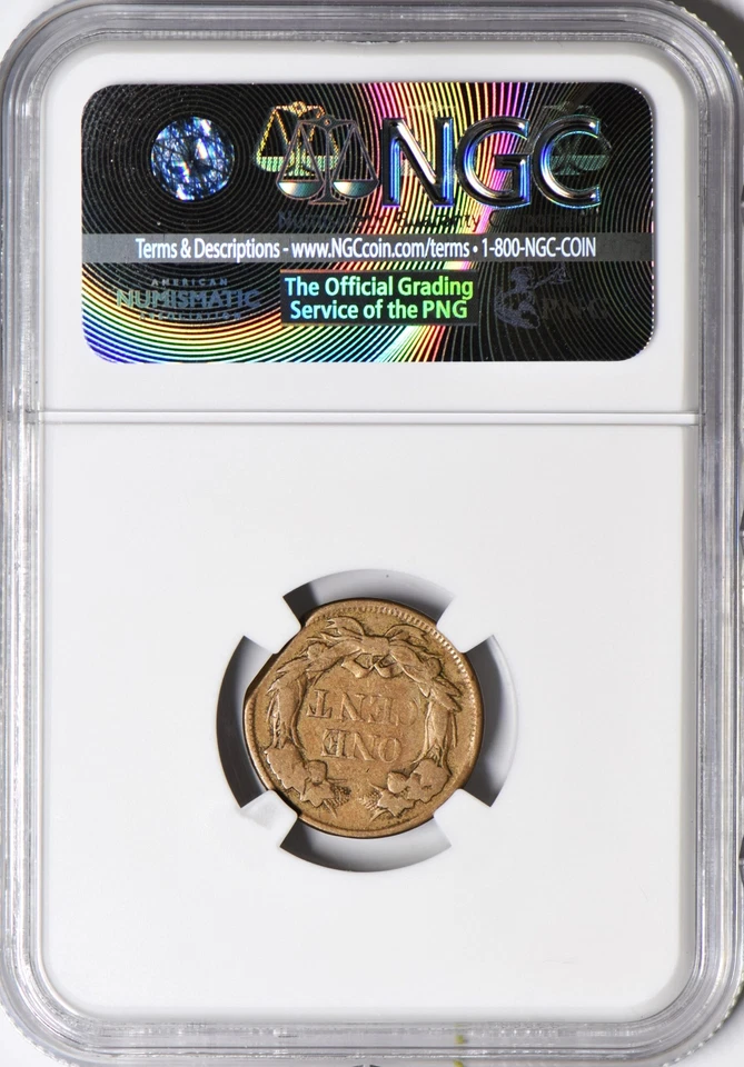 1857 Flying Eagle Cent Straight Clip Mint Error NGC VG-10 - Image 2 of 4