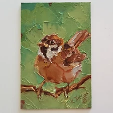 Sparrows Painting Original Art Birds Animals Oil Modern Small Wall Artwork