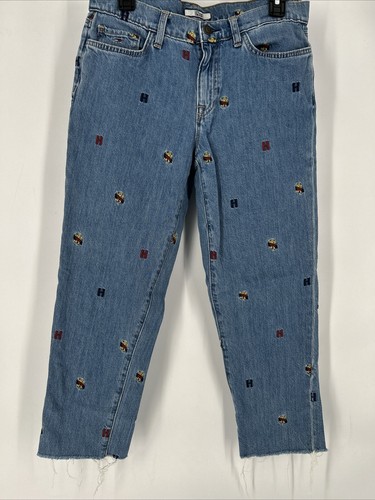 Tommy Hilfiger Denim Women's Boyfriend Crop Embroidered Crest Jeans Sz 6 32x25 - Picture 2 of 10