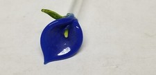 ART GLASS BLUE CALLA LILY LONG STEM GLASS FLOWER 8 1/2"