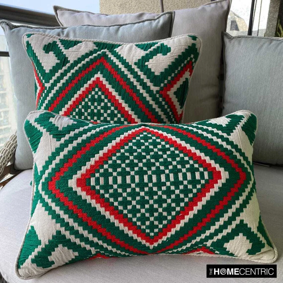 Red & Green Christmas Decor Throw Pillow Cover Jacquard Pillowcase- Moorish Noel - Image 2 of 4