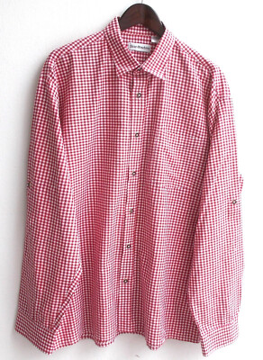 Men's costume shirt red white check size 43/44 by Isar Trachten