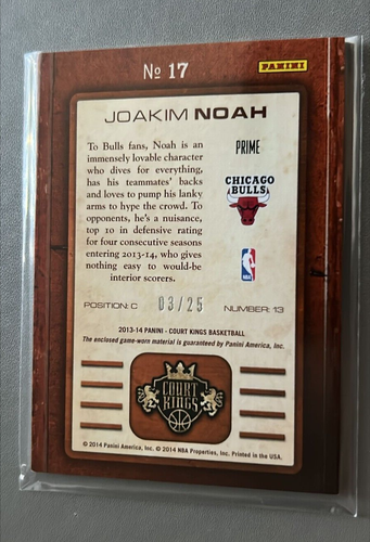 2013-14 Panini Court Kings Joakim Noah Gallery of Stars Prime #'d /25 Patch - Picture 2 of 3