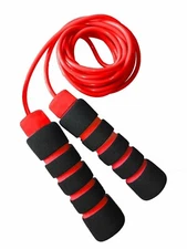 10ft Adjustable Red Jump Rope Ball Bearing Gym Exercise Fitness Soft Handle 10' 