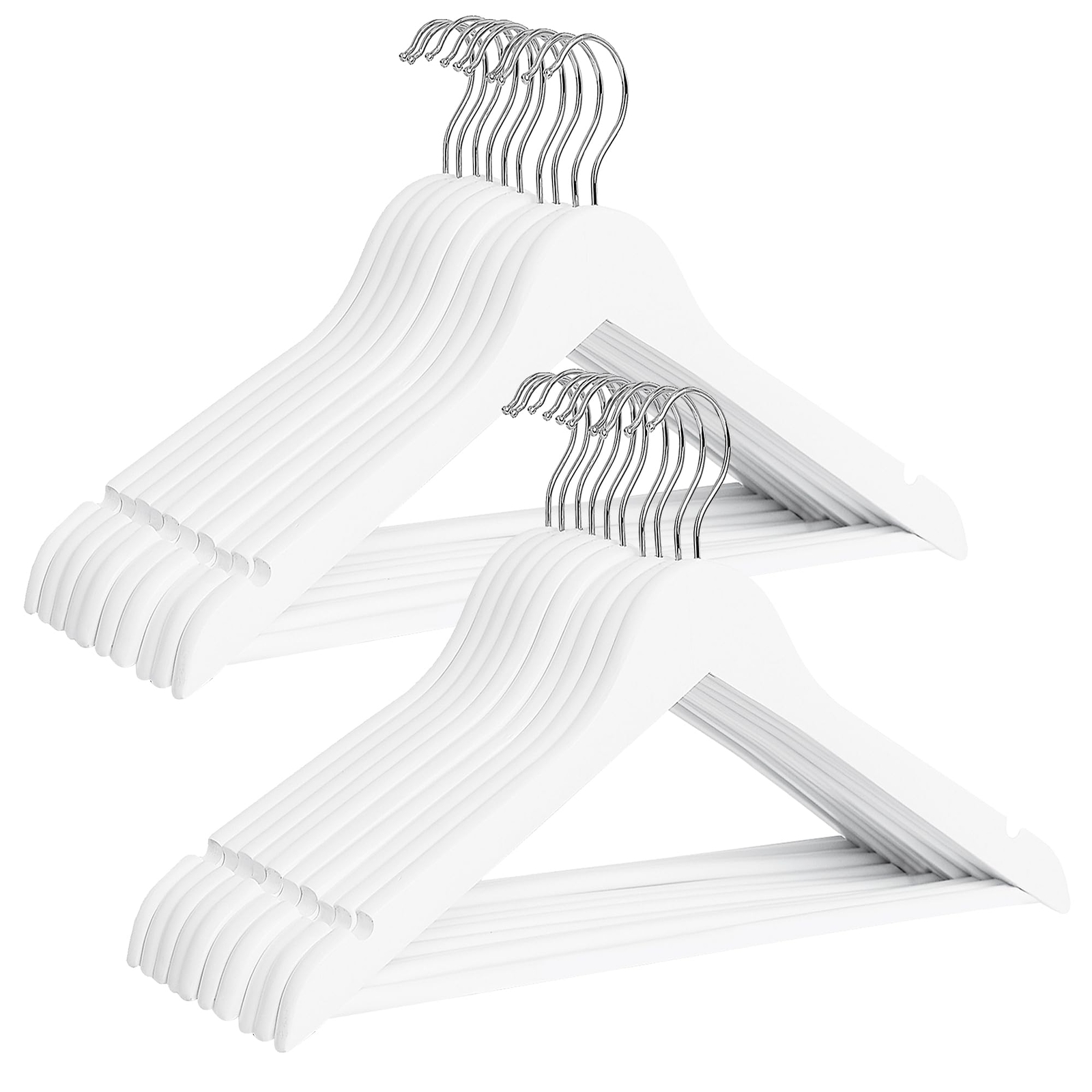 20-Pack Natural Wood Baby Clothes Hangers with Pant Bar for Kids