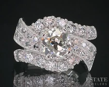 Antique Platinum OEC Natural 1.38ctw Diamond Ribbon Engagement Ring 7.8g i18552