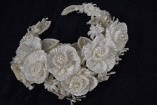 bridal headpiece tiara white pearls sequins comb Flowers Cosplay Princess