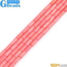 Tube Column Gemstone Pink Coral Beads For Jewelry Making Free Shipping 15"