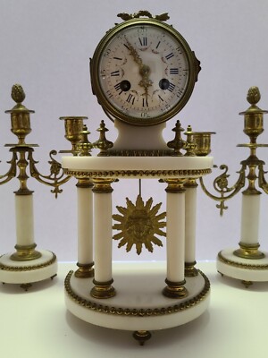 Antique Working 19th C. Mougin French Victorian 3 Pc Marble