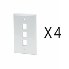 4 Pack Lot - Keystone 3 Hole Port Jack Wall Face Plate Network CAT5e CAT6 White