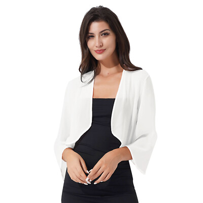 US Womens Cardigan 3/4 Sleeve Cape Bolero Jacket Wedding Cover Ups Party Shawls
