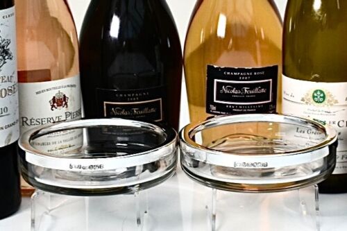 Coppia sottobicchieri di qualità argento sterling e cristallo/vetro champagne/vino 718g - Foto 23 di 24
