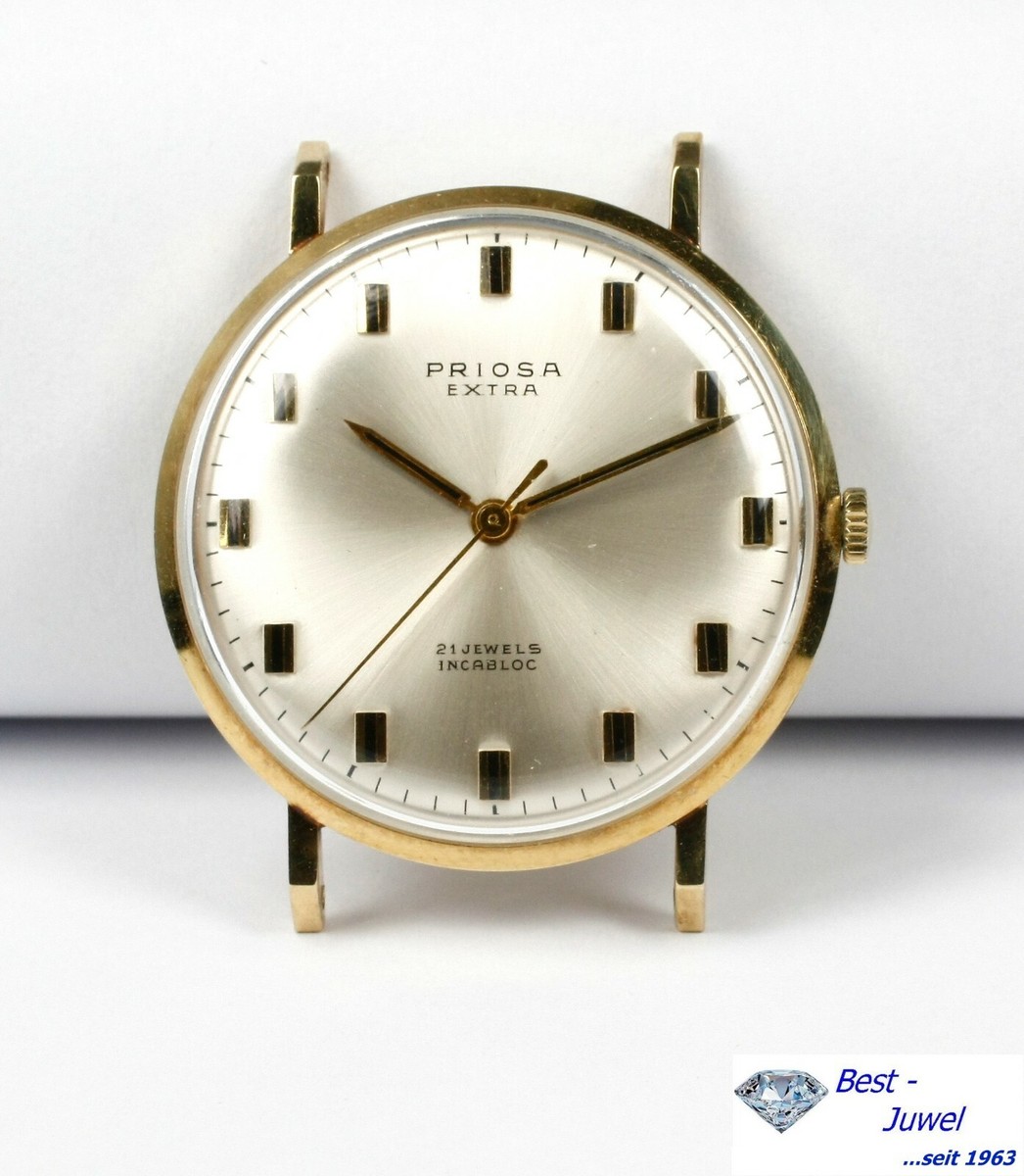 Klassische Priosa Herrenuhr, Handaufzug, Gold 585, Durchmesser 35 mm