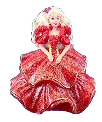 Hallmark PIN Christmas Vintage BARBIE HOLIDAY RED DRESS of Ornament 1995 Brooch - Picture 1 of 2