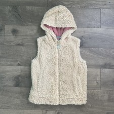 Mini Boden Girls 9-10y Oatmeal Beige Sherpa Hooded Vest