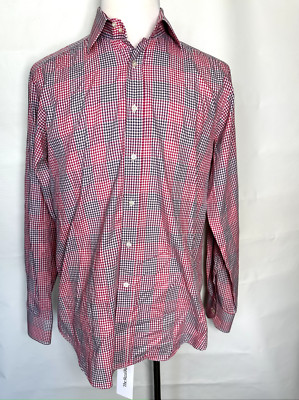 ETRO Men's Multi-Check Button Front Dress Shirt EU 42 Red White and Blue