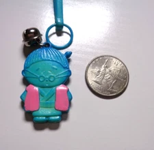 Vintage 1980s Plastic Bell Charm Aqua and Pink Chinese Boy Man